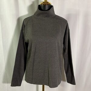 NWT LOFT Outlet Gray Thermal Waffle Knit Mock Neck Long Sleeve Top